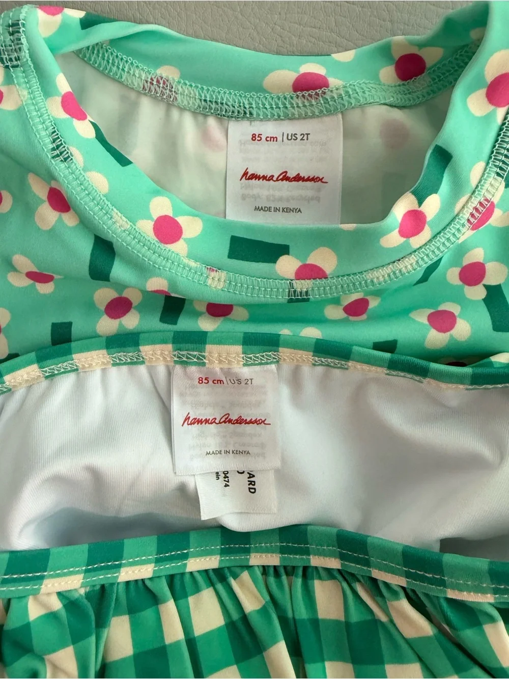 Hanna Andersson Rashguard & Skirted Bikini Bottoms Set Flowers on Green 2T - New